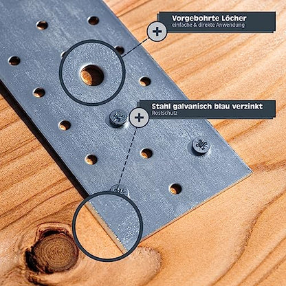 HELPMATE – Perforated Plates 100x200 mm – 6 Pieces – Electro-galvanised - size: 100x200 mm