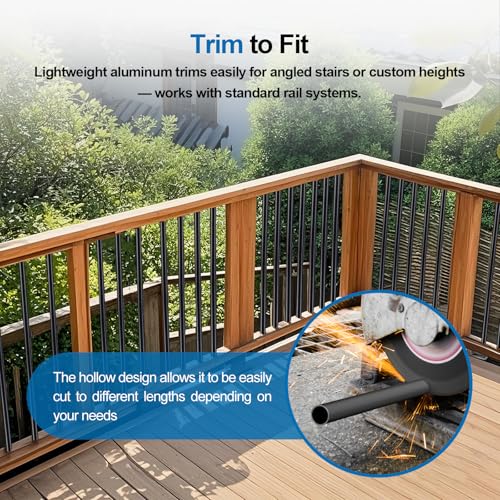 Black Aluminum Deck Balusters 26in x 3/4in, 100 Pack Spindles with Connectors & Screws, Powder-Coated Metal Baluster Replacement Kit for Deck Railing, No-Drill Easy Install - size: 26 Inch