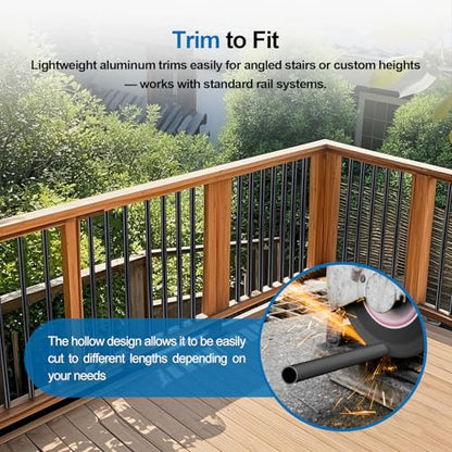 Black Aluminum Deck Balusters 26in x 3/4in, 100 Pack Spindles with Connectors & Screws, Powder-Coated Metal Baluster Replacement Kit for Deck Railing, No-Drill Easy Install - size: 26 Inch