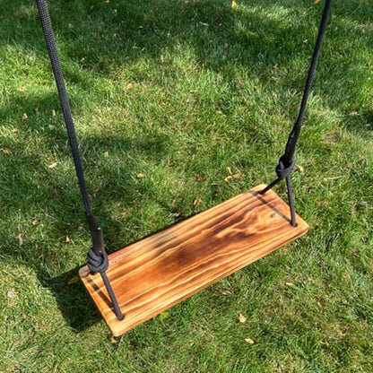 Carbonized Wooden Tree Swing with Adjustable Climbing Rope & Tree Straps - color: Brown