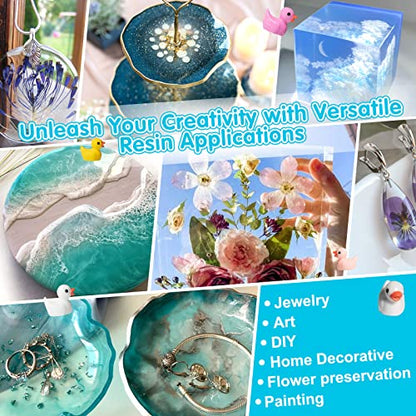Teexpert Epoxy Resin Crystal Clear: 64OZ Epoxy Resin kit Fast Curing Heat Resistant for Casting Coating Art DIY Craft Jewelry Wood Table Top Flower Preservation- 2 Part(32OZ Resin and 32OZ Hardener) - size: 64 oz