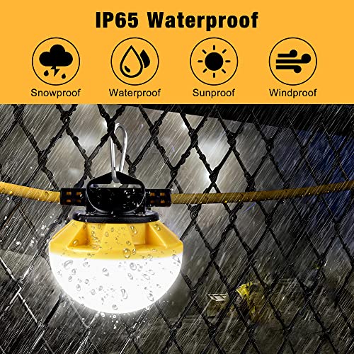 LED Construction String Light 30FT, 50W 6000Lm,18AWG Wire,5000K Linkable String Work Lights with 5 Bulbs & Hooks, Industrial Temporary Lighting for Construction Site, Crawl Space,Job Site,Attic - size: 30FT-2prong
