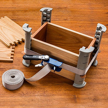 Rockler Band Clamps Woodworking - Longer, Durable 1”x15” Quick Grip Clamps & Permanently Attached Ratchet Handle - Non-Stretch Band Strap Clamp w/Herringbone Weave for Oddly Shaped Objects