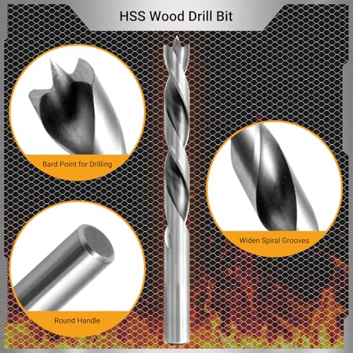 Brad Point Drill Bit Set, 29 PCS, 1/16" - 1/2" - size: 29-Piece SAE Set