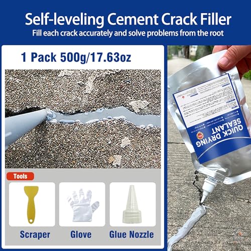 Concrete Crack Filler and Sealant, Quick Drying High Elasticity Cement Crack Filler, Waterproof Repair, Self-Leveling Concrete Slab Repair for Driveway, Patio (Gray, 17.64 OZ) - color: Gray, size: 17.64 OZ