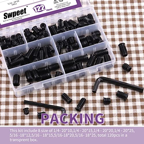 Swpeet 122Pcs 1/4" + 5/16" Black Zinc Plated Carbon Steel Carbon Furniture Screw in Nut Threaded Wood Inserts Threaded Inserts Bolt Fastener Connector Hex Socket (1/4" + 5/16" Assortment Kit)