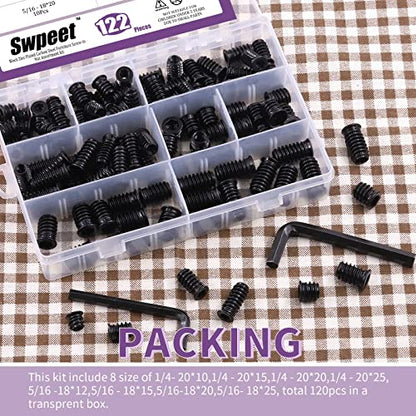 Swpeet 122Pcs 1/4" + 5/16" Black Zinc Plated Carbon Steel Carbon Furniture Screw in Nut Threaded Wood Inserts Threaded Inserts Bolt Fastener Connector Hex Socket (1/4" + 5/16" Assortment Kit)
