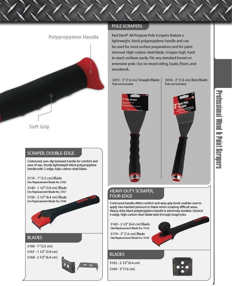 Red Devil 3015 3-Inch Straight Blade Pole Scraper with Threaded Handle, High Carbon Steel Blade for Surface Preparation, Paint Removal, and Hard-to-Reach Scraping - size: 3 Inch Straight