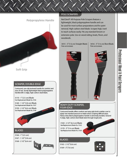 Red Devil 3015 3-Inch Straight Blade Pole Scraper with Threaded Handle, High Carbon Steel Blade for Surface Preparation, Paint Removal, and Hard-to-Reach Scraping - size: 3 Inch Straight