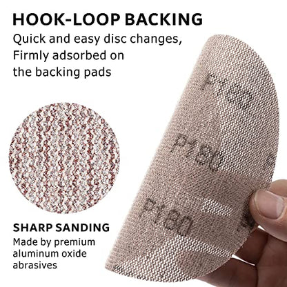 50-Pack 6" Ceramic Alumina Mesh Sanding Discs, 180 Grit Hook & Loop - style: P180 - 6 inch