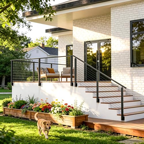 3 Pack Side Mount Level Drilled Cable Railing Post 36"x2"x2"(Post Body 44"), Fixed Top Line Post with 11 Holes, Fascia Mount Stainless Steel Cable Deck Rail Post, Black Wood Concrete Deck Post - style: 3x Level Post