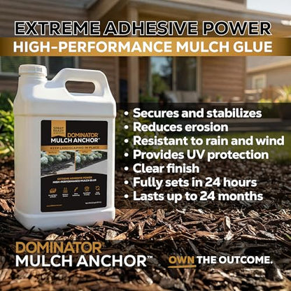 DOMINATOR Mulch Anchor 2.5 Gallons - Mulch Glue and Pea Gravel Stabilizer, Ready to Use Spray, Lasts up to 2 Years, Fast-Dry, Non-Toxic, Strong Mulch Glue for Landscapes - size: 2.5 Gallon, style: Mulch Glue