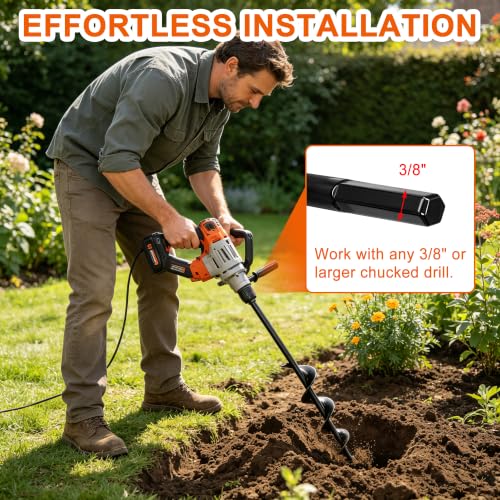 Auger Drill Bit for Planting Set,2 Pack 1.6"x16" & 3.5"x16" Spiral Post Hole Diggers for 3/8" Hex Drive Drill,Garden Spiral Hole and Bulb Planter Tool,Perfect for Bulbs,Fence Posts,Umbrella Holes - size: 1.6"x16"+3.5"x16"