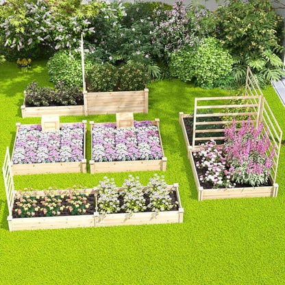 S AFSTAR Raised Garden Bed with Wood Composter, 49" x 49" x 10" Open Base Fir Wood Garden Bed, Outdoor Elevated Garden Box Raised Bed, Above Ground Planter Box for Veggies Fruits Flowers Herbs