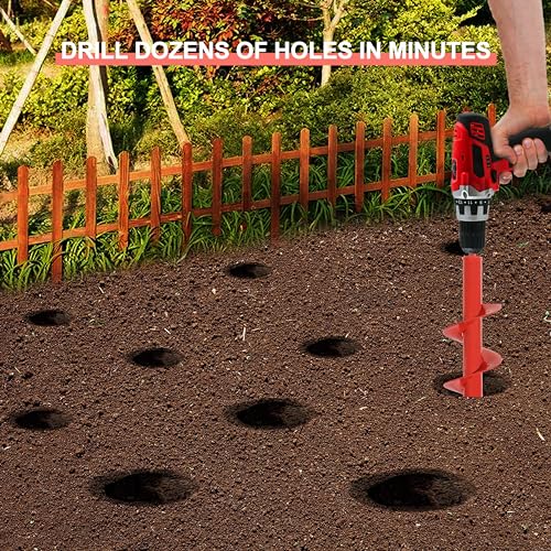 Auger Drill Bit for Planting - 4" X 12" Heavy-Duty Garden Auger Spiral Drill Bit - Bulb Planter Tool & Auger Post Hole Digger - 3/8" Hex Drive Drill - size: 4"x12"(Red)