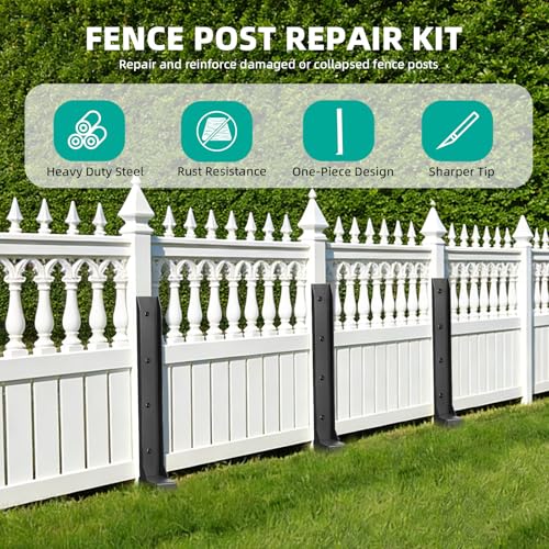 8PCS Fence Post Repair Kit, One-Piece Fence Post Repair Stakes