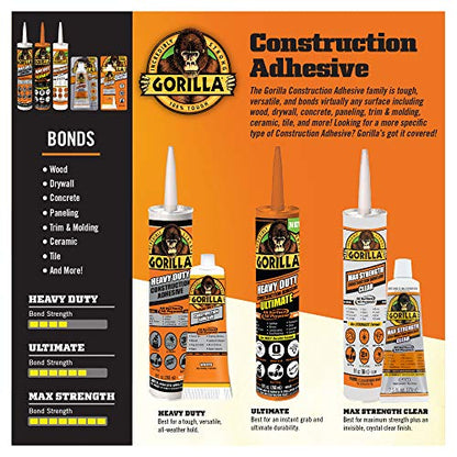 Gorilla Heavy Duty Construction Adhesive, White Glue, 2.5 Ounce Squeeze Tube (Pack of 5) - Gap Filling and Waterproof - size: 2.5 Ounce (Pack of 5)