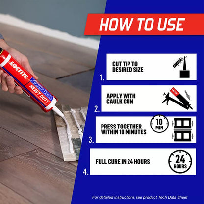 Loctite Power Grab Express Heavy Duty Construction Adhesive, 9 fl oz Cartridge - Versatile Constuction Glue for Wood, Wall, Tile, Foam Board & More (Pack of 12)