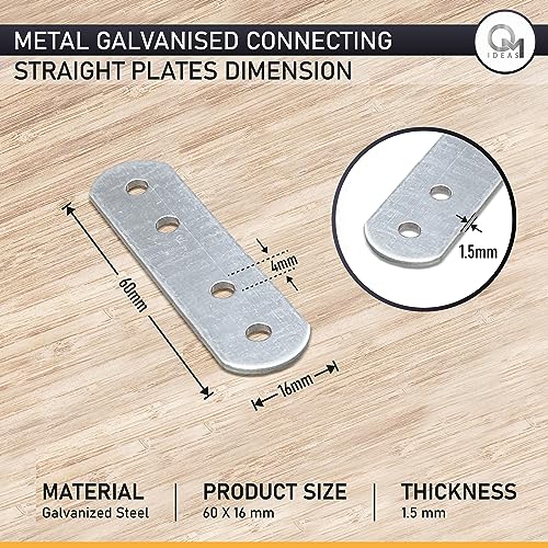 20 Pack Straight Flat Metal Connector Plates (2.36" x 0.63") Galvanized Steel Repair & Joining Brackets for Shelves, Furniture, Wood Fixing & DIY Projects - size: 2.36" x 0.63" (60 x 16mm)