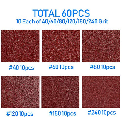 Triangle Oscillating Multi Tool Sanding Pads, 60Pcs 3-1/8 Inch Oscillating tool sandpaper for Triangle Multitool Sanding pads assorted 40/60/80/120/180/240 Grits