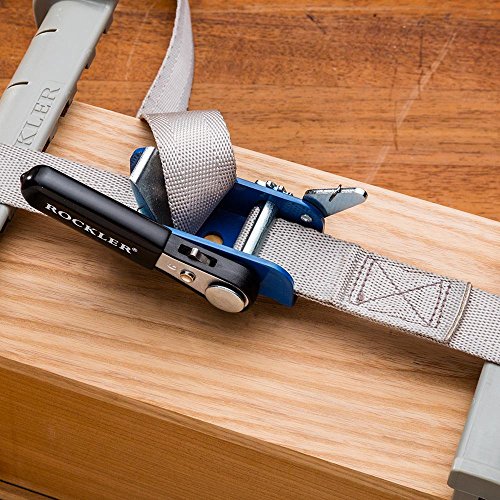 Rockler Band Clamps Woodworking - Longer, Durable 1”x15” Quick Grip Clamps & Permanently Attached Ratchet Handle - Non-Stretch Band Strap Clamp w/Herringbone Weave for Oddly Shaped Objects
