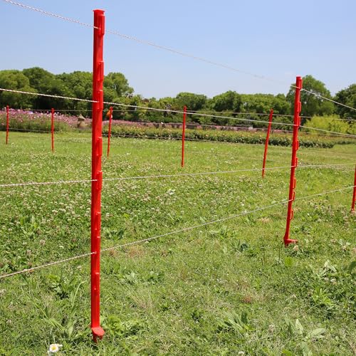 50PCS 48" Plastic Step-in Electric Fence Posts with Clips, Red - color: Red-50PCS