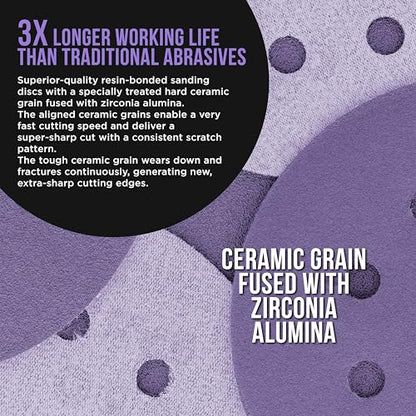 Dura-Gold 120 Grit 5" Purple Film Ceramic Sanding Discs, Box of 50, 8-Hole - style: 120 Grit