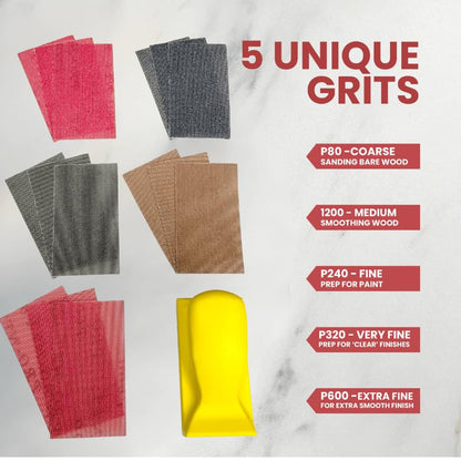 Scorch Marker Mesh Sanding Kit, Sander Block and 15 Sheets, 80 to 600 Grit