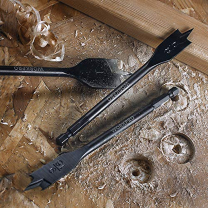 WORKPRO 10-Piece Pro Spade Drill Bit Set, 1/4" to 1-1/2" - color: Black Oxide, size: 1/4" - 1-1/2"
