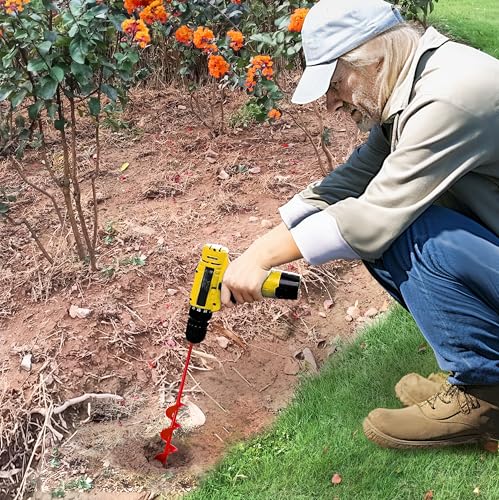 Auger Drill Bit for Planting 1.6"x16.5" Garden Spiral Drill Bit,Heavy-Duty Bulb Auger, Post Hole Digger for 3/8” Hex Driver Drill Solid Shaft - size: 1.6"x16.5"-red