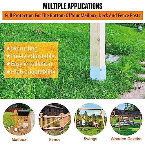 Stainless Steel Adjustable (Range 3.3"-6") Post Protector, Protects Wooden Mailboxes and Fences from Lawnmower and rain Damage (White, 1 Set) - color: White, size: 1 set