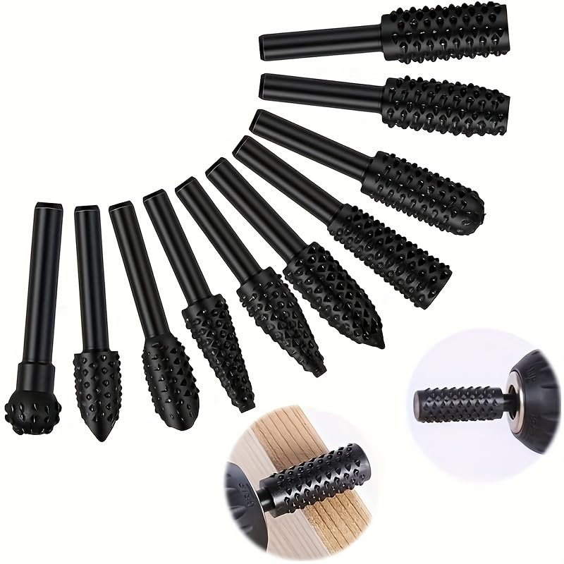 5PCS Wood Carving Bits Set, 1/4" Shank Rotary Burr Rasp Files for Drill, High Carbon Steel Woodworking Tools for Shaping, Carving, Grooving, Polishing, DIY Crafts & Woodworking Projects