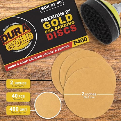 Dura-Gold Premium 2" Gold Hook & Loop Sanding Discs - 400 Grit (Box of 30) - size: 400-Grit