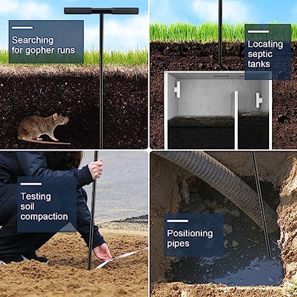 COCONUT Soil Probe Rod, 48 Inch Metal Septic Tank Locator Tool Ground Probe Rod for Soil Compaction, Locating Underground Pipes and Gopher Runs, Gardening