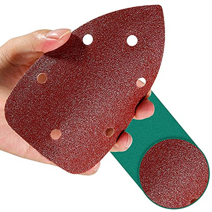 60PCS Triangular Sander Sandpaper, HYCHIKA Detail Sander Sandpaper Assorted 60/80/100/120/180/240 Grits with 6 Holes for Wood Sanding, Fit 3.92inch Qscillating Multi Tool Sander Machine - style: Detail Sander