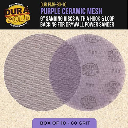 Dura-Gold Premium 80 Grit 9" Purple Ceramic Mesh Sanding Discs, Box of 10 - style: 80 Grit