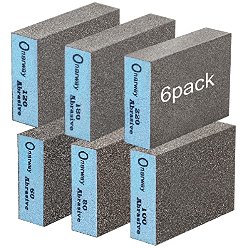 Onarway Sanding Blocks 6 Pack Wet and Dry Dual-use Sandpaper Sponges - size: Kit-6PCS