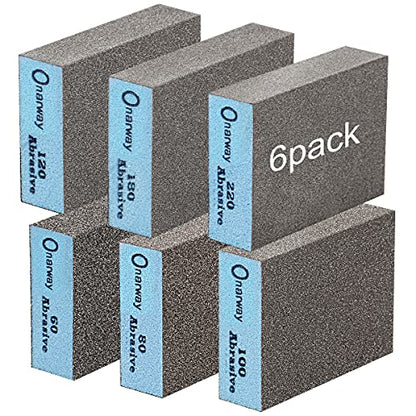 Onarway Sanding Blocks 6 Pack Wet and Dry Dual-use Sandpaper Sponges - size: Kit-6PCS