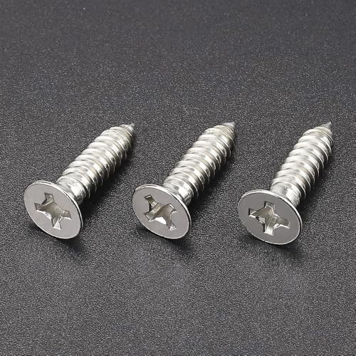 100 Pack #6 x 7/8" Flat Head Phillips Self Tapping Screws, 18-8 Stainless Steel 304, Countersunk Sheet Metal & Wood Screws, Corrosion Resistant Fasteners - size: #6 x 7/8"
