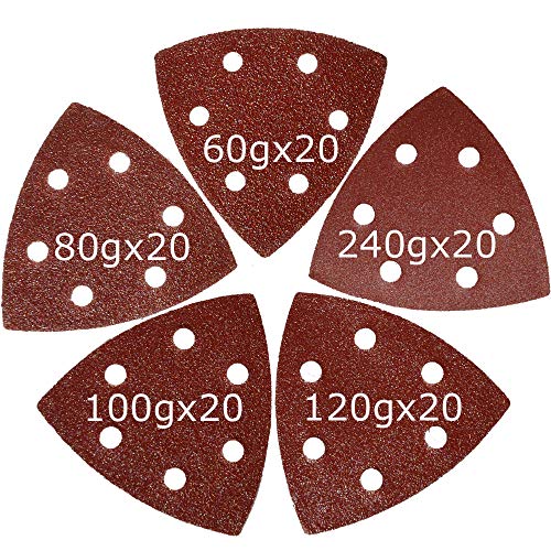 XXGO 100 Pcs 90mm 3-1/2 Inch Triangular Oscillating Multi Tool Sanding Pads