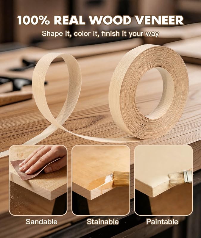 Maple Edge Banding 1-1/4" x 100 Ft Preglued Iron on Wood Veneer Tape, Light Maple Iron-On Veneer Edging, Flexible Hot Melt Plywood Band Roll for Cabinet and Closet Repair - color: Maple, size: 1-1/4 inch X 100 ft