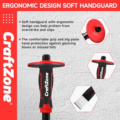 Masonry Chisel Set - 2-Piece Heavy Duty Pointed & Flat Rock Chisels, Concrete Stone Chisel with Hand Protection for Brick Breaking Carving Splitting Cutting Mason Tools - size: 2pc