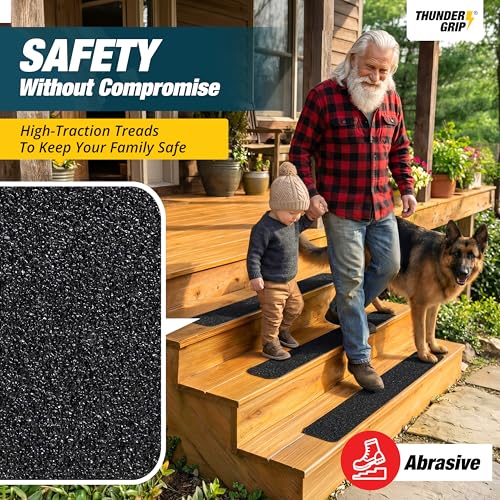 Outdoor Stair Treads Non-Slip 24" x 4" 15-Pack Waterproof 80-Grit Grip Tape - color: Black, size: 4" x 24" x 15P