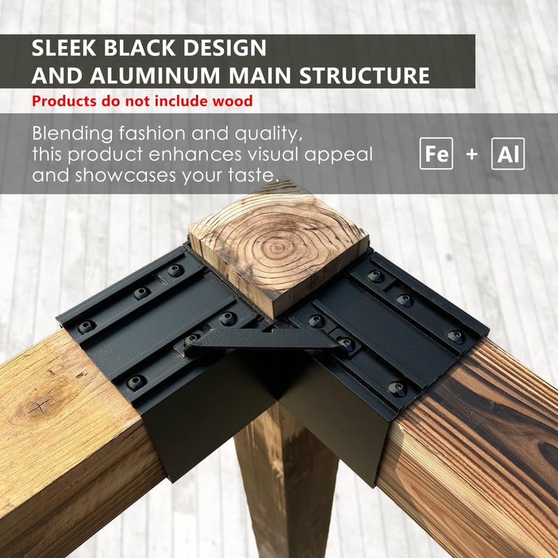 Kozyard Pergola Brackets, 4 Pack Kit 3-Way Right Angle Corner Bracket - color: Black/4Sets
