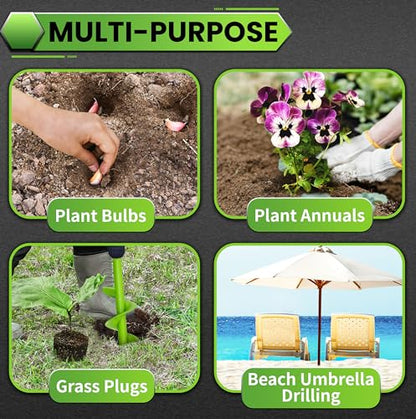 Auger Drill Bit for Planting - 1.6" X 16.5" + 3.5" x 16" Heavy-Duty Garden Auger Spiral Drill Bit - Bulb Planter Tool & Auger Post Hole Digger - 3/8" Hex Drive Drill - size: 1.6"x16.5"+3.5"x16"-Green