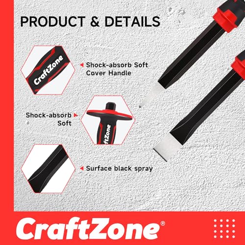 Masonry Chisel Set - 2-Piece Heavy Duty Pointed & Flat Rock Chisels, Concrete Stone Chisel with Hand Protection for Brick Breaking Carving Splitting Cutting Mason Tools - size: 2pc