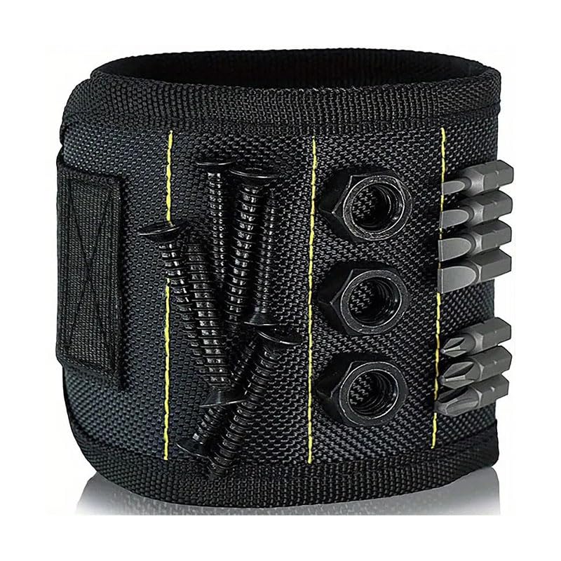Magnetic Wristband for Tools, Tool Wristband with 10 Powerful Magnets for Holding Screws, Nails, Bolts, Drill Bits, Fasteners Gifts for Fathers, Electrician-Black - color: Black