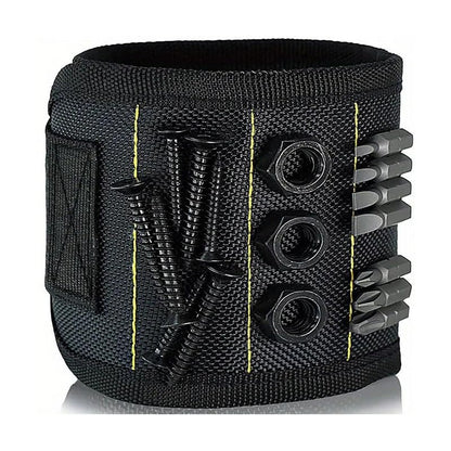 Magnetic Wristband for Tools, Tool Wristband with 10 Powerful Magnets for Holding Screws, Nails, Bolts, Drill Bits, Fasteners Gifts for Fathers, Electrician-Black - color: Black