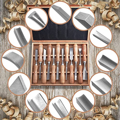 SELFIE CAT 12-Piece HSS Wood Chisel Set, Black Walnut Handles, Wood Case