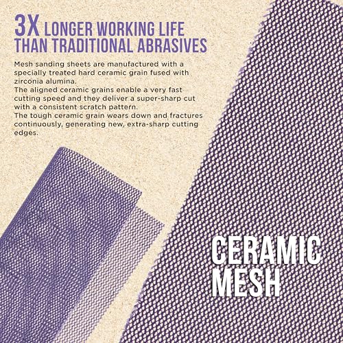 Dura-Gold 100 Grit 1/4 Sheet Size Purple Ceramic Mesh Sandpaper, Box of 16 - style: 100 Grit